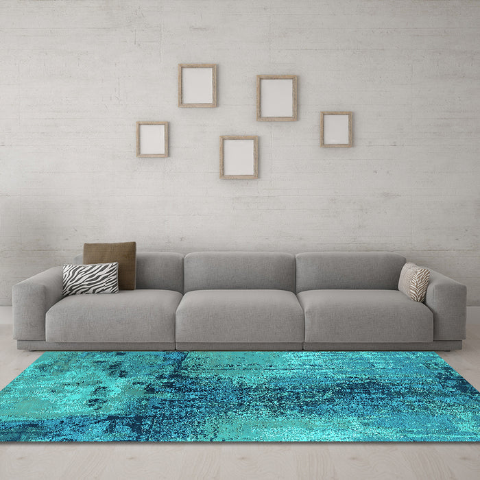 Machine Washable Oriental Turquoise Industrial Area Rugs in a Living Room,, wshurb2793turq