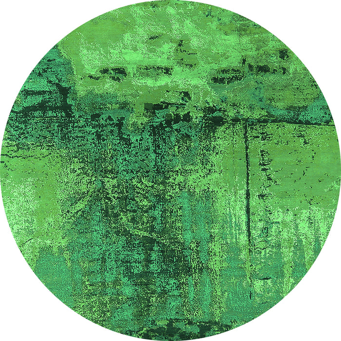 Round Machine Washable Oriental Green Industrial Area Rugs, wshurb2793grn