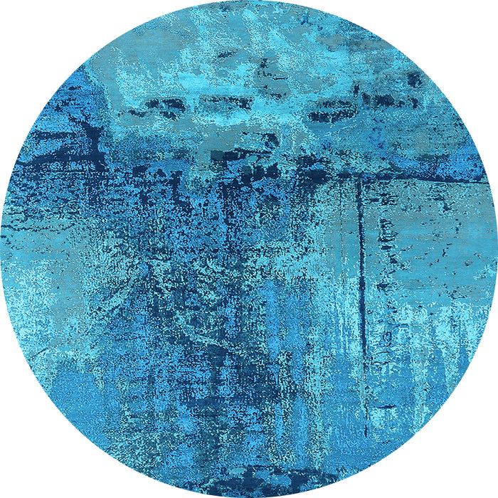 Round Machine Washable Oriental Light Blue Industrial Rug, wshurb2793lblu