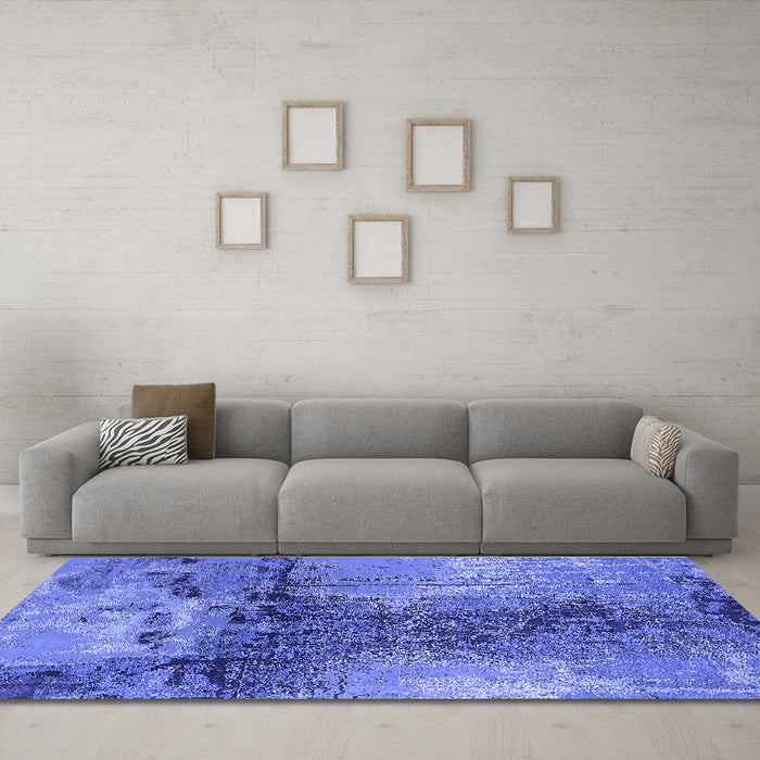 Machine Washable Oriental Blue Industrial Rug in a Living Room, wshurb2793blu