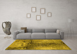 Machine Washable Oriental Yellow Industrial Rug in a Living Room, wshurb2793yw