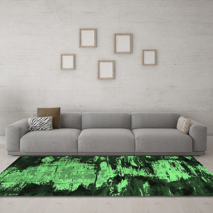 Machine Washable Oriental Emerald Green Industrial Area Rugs in a Living Room,, wshurb2794emgrn