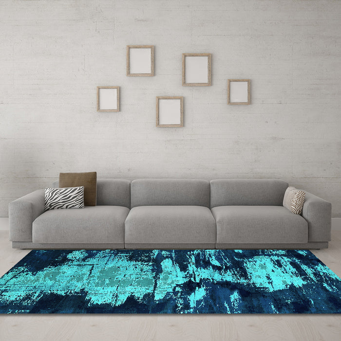 Machine Washable Oriental Turquoise Industrial Area Rugs in a Living Room,, wshurb2794turq