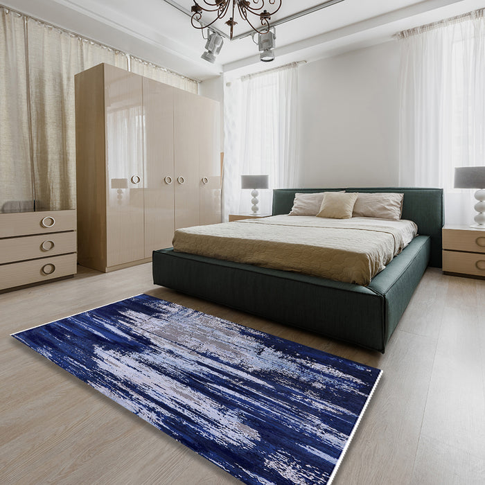 Mid-Century Modern Light Purple Blue Oriental Rug in a Bedroom, urb2794