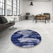 Round Machine Washable Industrial Modern Light Purple Blue Rug in a Office, wshurb2794