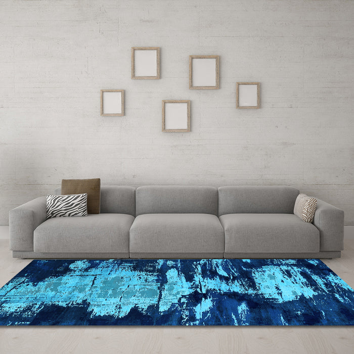 Machine Washable Oriental Light Blue Industrial Rug in a Living Room, wshurb2794lblu