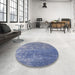 Round Mid-Century Modern Azure Blue Oriental Rug in a Office, urb2795