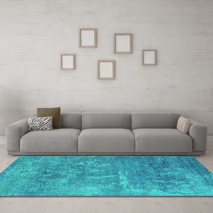 Machine Washable Oriental Turquoise Industrial Area Rugs in a Living Room,, wshurb2795turq