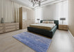 Mid-Century Modern Azure Blue Oriental Rug in a Bedroom, urb2795