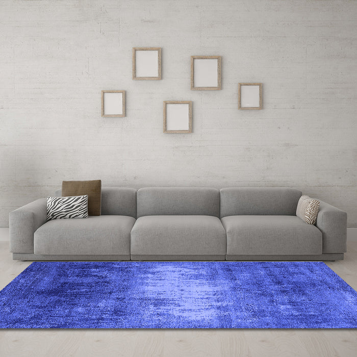 Machine Washable Oriental Blue Industrial Rug in a Living Room, wshurb2796blu
