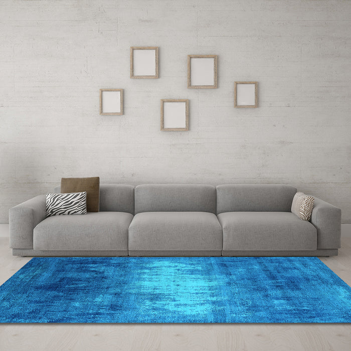 Machine Washable Oriental Light Blue Industrial Rug in a Living Room, wshurb2796lblu
