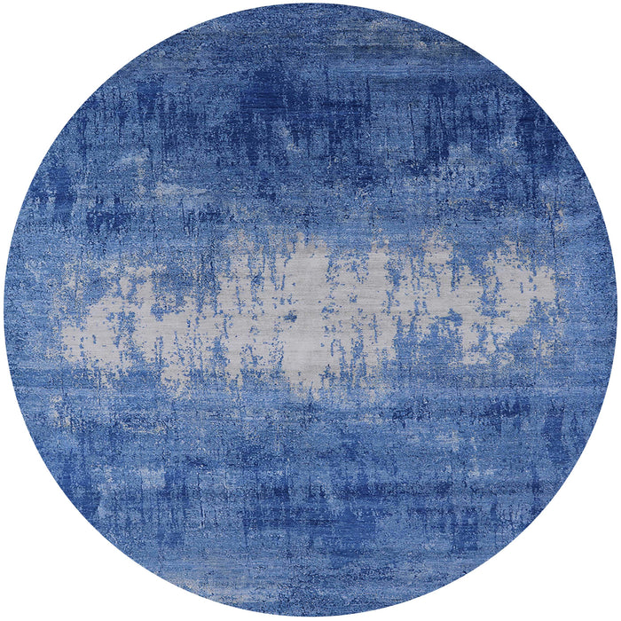 Round Mid-Century Modern Blue Oriental Rug, urb2796