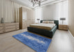 Mid-Century Modern Blue Oriental Rug in a Bedroom, urb2796