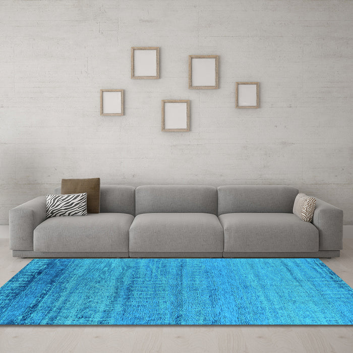 Machine Washable Oriental Light Blue Industrial Rug in a Living Room, wshurb2797lblu