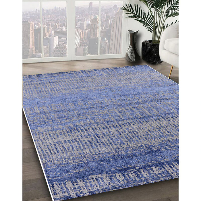Mid-Century Modern Blue Gray Oriental Rug in Family Room, urb2797