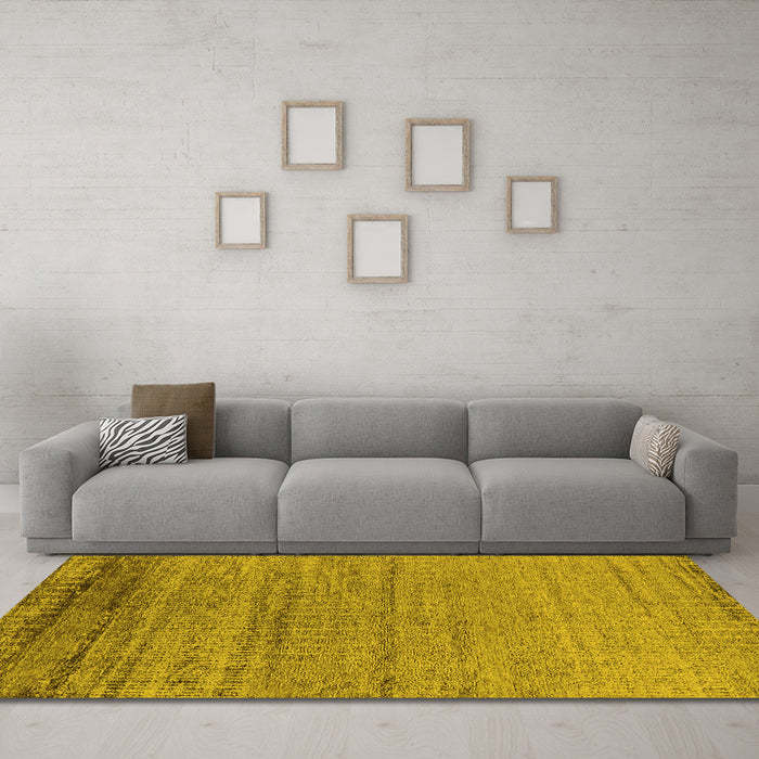 Machine Washable Oriental Yellow Industrial Rug in a Living Room, wshurb2797yw