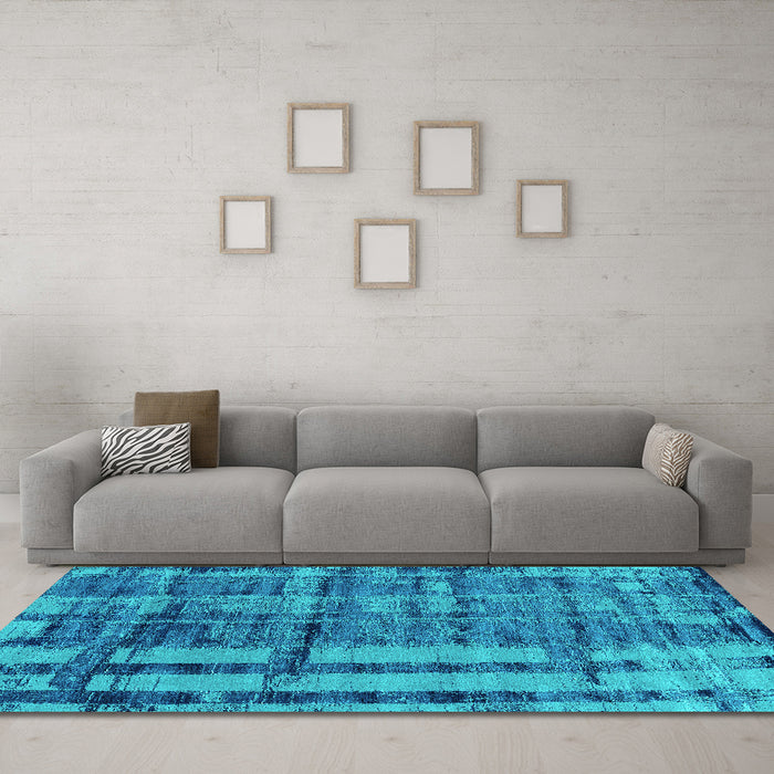 Machine Washable Oriental Turquoise Industrial Area Rugs in a Living Room,, wshurb2798turq