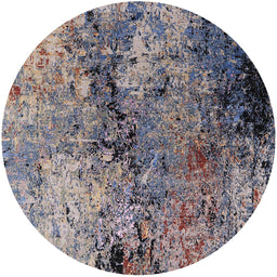 Round Mid-Century Modern Plum Purple Oriental Rug, urb2799