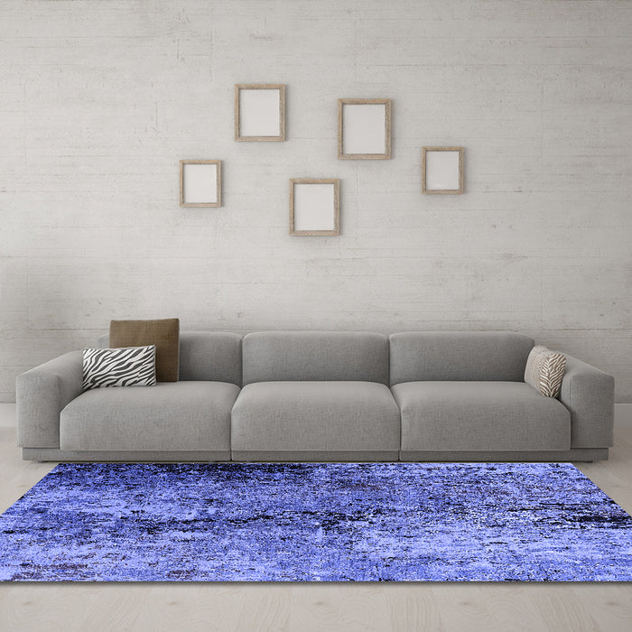 Machine Washable Oriental Blue Industrial Rug in a Living Room, wshurb2799blu