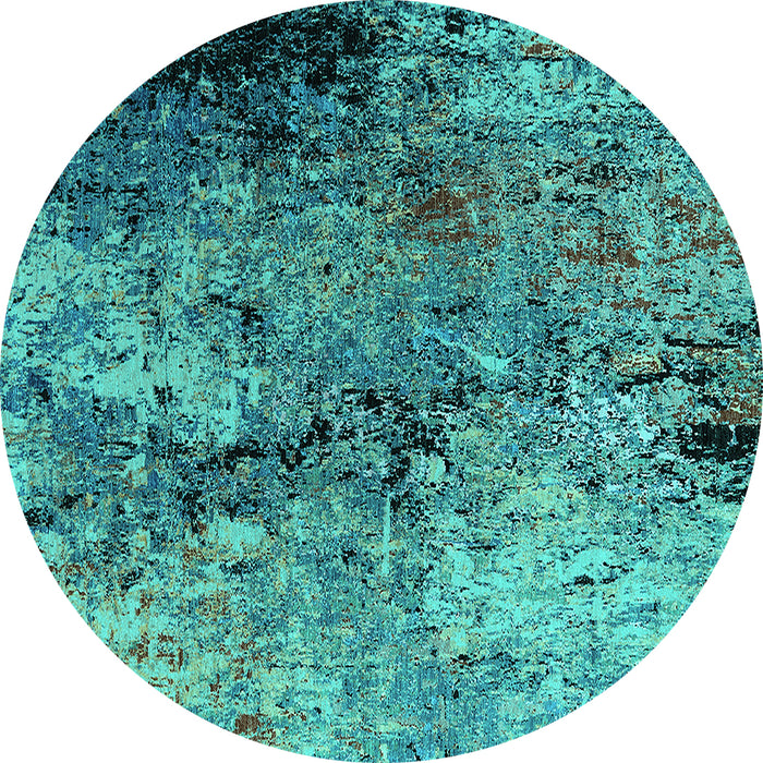 Round Oriental Turquoise Industrial Rug, urb2799turq
