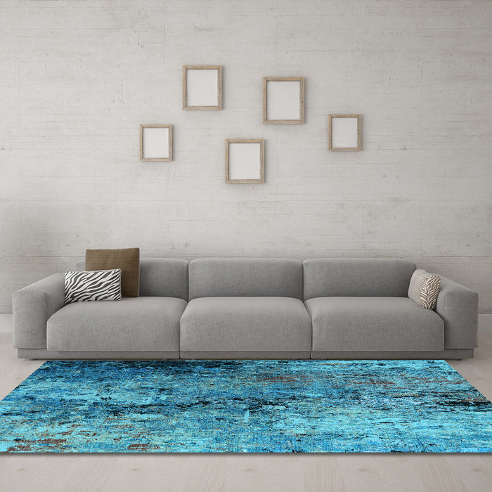 Machine Washable Oriental Light Blue Industrial Rug in a Living Room, wshurb2799lblu