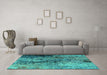 Machine Washable Oriental Turquoise Industrial Area Rugs in a Living Room,, wshurb2799turq