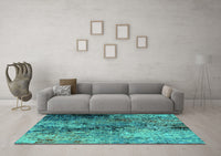 Machine Washable Oriental Turquoise Industrial Rug, wshurb2799turq