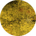 Round Machine Washable Oriental Yellow Industrial Rug, wshurb2799yw