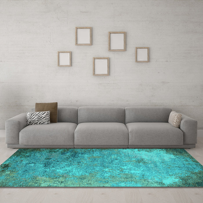 Machine Washable Oriental Turquoise Industrial Area Rugs in a Living Room,, wshurb2800turq