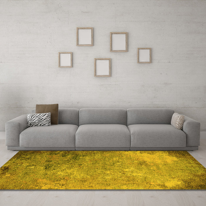 Machine Washable Oriental Yellow Industrial Rug in a Living Room, wshurb2800yw