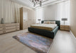 Mid-Century Modern Dark Gray Oriental Rug in a Bedroom, urb2800