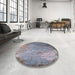 Round Mid-Century Modern Dark Gray Oriental Rug in a Office, urb2800