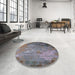 Round Mid-Century Modern Purple Oriental Rug in a Office, urb2801