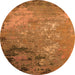 Round Machine Washable Oriental Orange Industrial Area Rugs, wshurb2801org