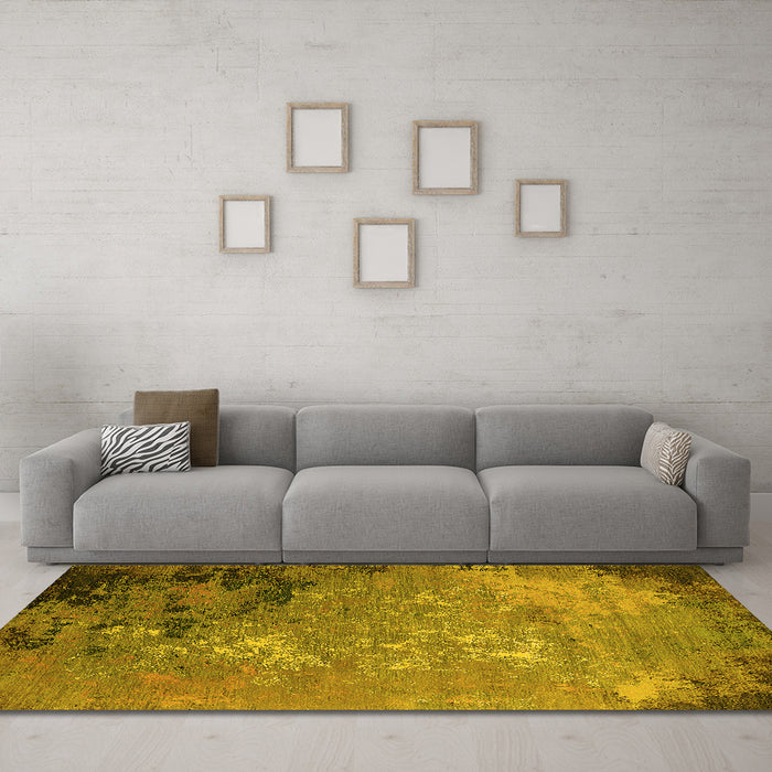 Machine Washable Oriental Yellow Industrial Rug in a Living Room, wshurb2801yw