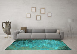 Machine Washable Oriental Turquoise Industrial Area Rugs in a Living Room,, wshurb2801turq
