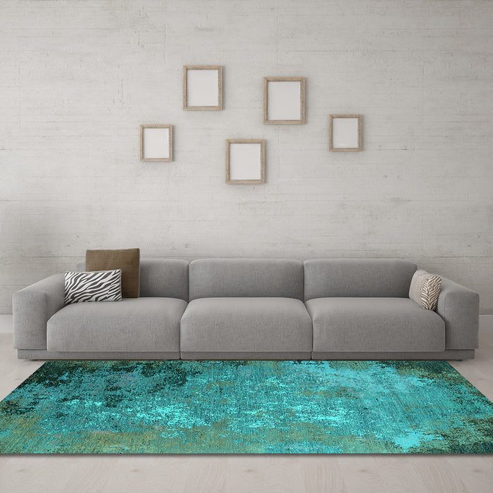Machine Washable Oriental Turquoise Industrial Area Rugs in a Living Room,, wshurb2801turq