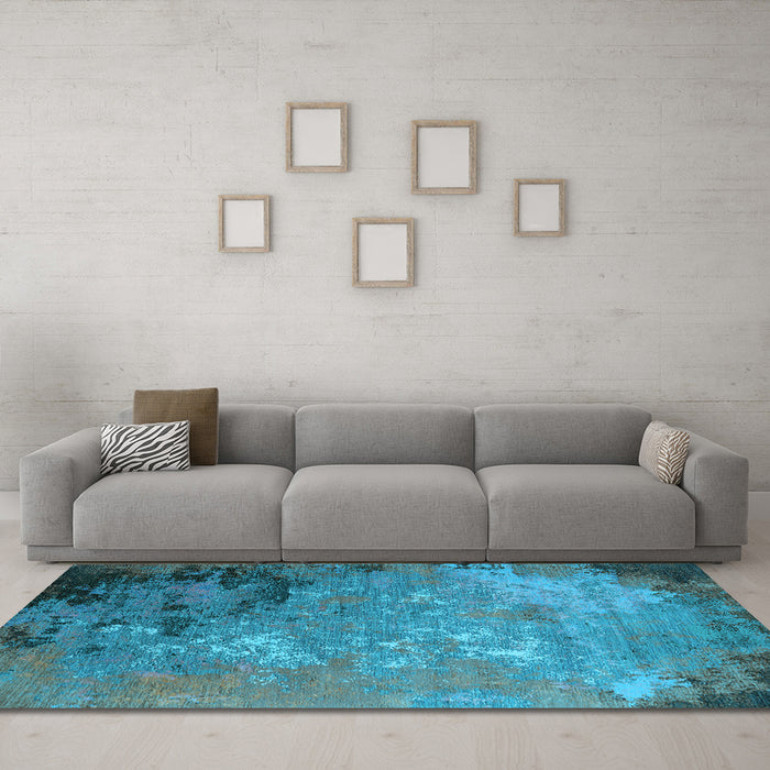 Machine Washable Oriental Light Blue Industrial Rug in a Living Room, wshurb2801lblu
