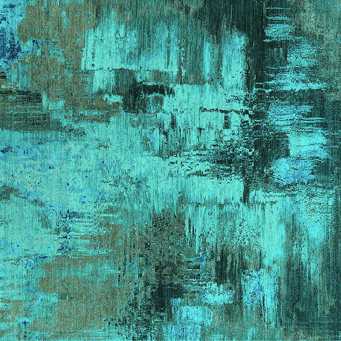 Square Machine Washable Oriental Turquoise Industrial Area Rugs, wshurb2802turq