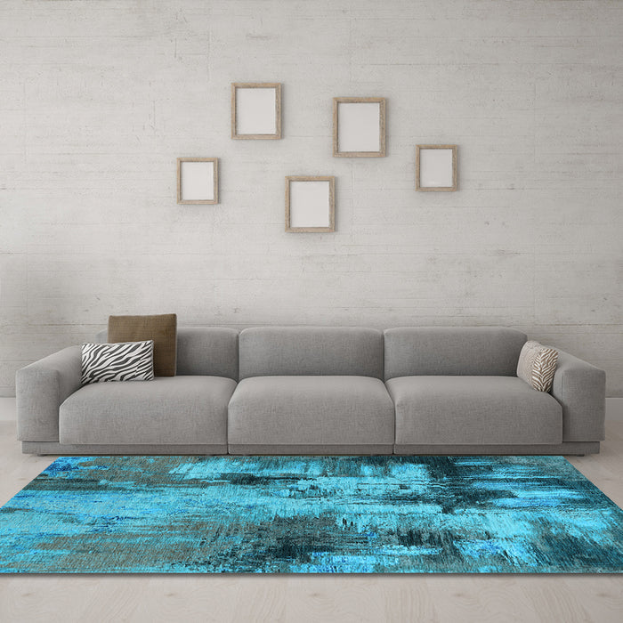Machine Washable Oriental Light Blue Industrial Rug in a Living Room, wshurb2802lblu