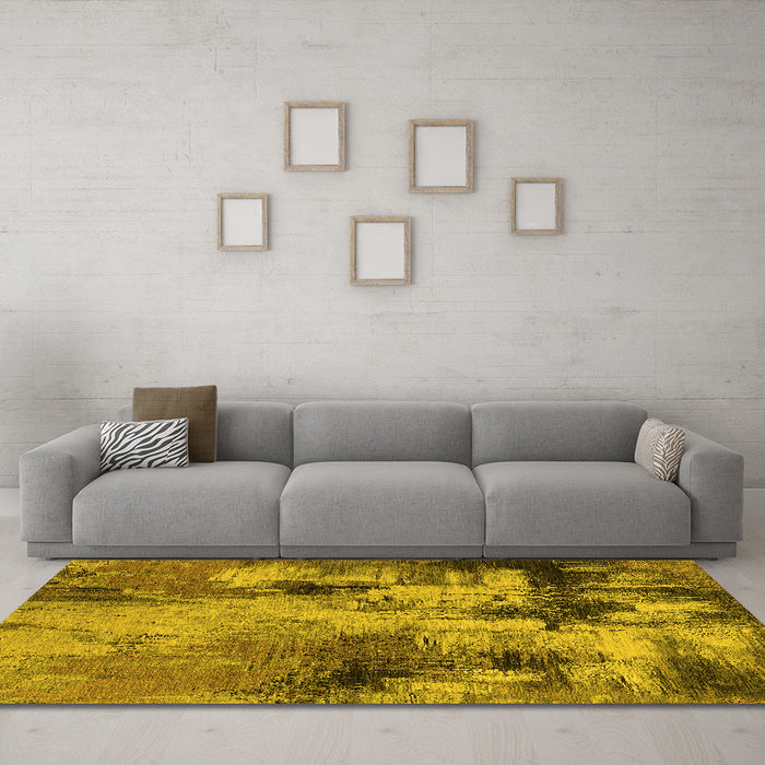 Machine Washable Oriental Yellow Industrial Rug in a Living Room, wshurb2802yw