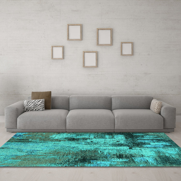 Machine Washable Oriental Turquoise Industrial Area Rugs in a Living Room,, wshurb2802turq