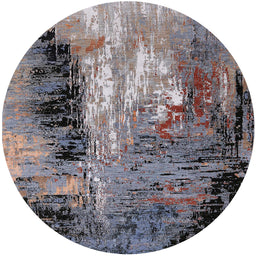 Round Mid-Century Modern Black Oriental Rug, urb2803