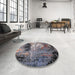 Round Mid-Century Modern Black Oriental Rug in a Office, urb2803