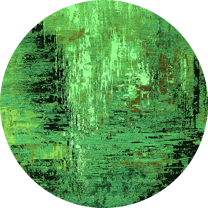 Round Machine Washable Oriental Green Industrial Area Rugs, wshurb2803grn