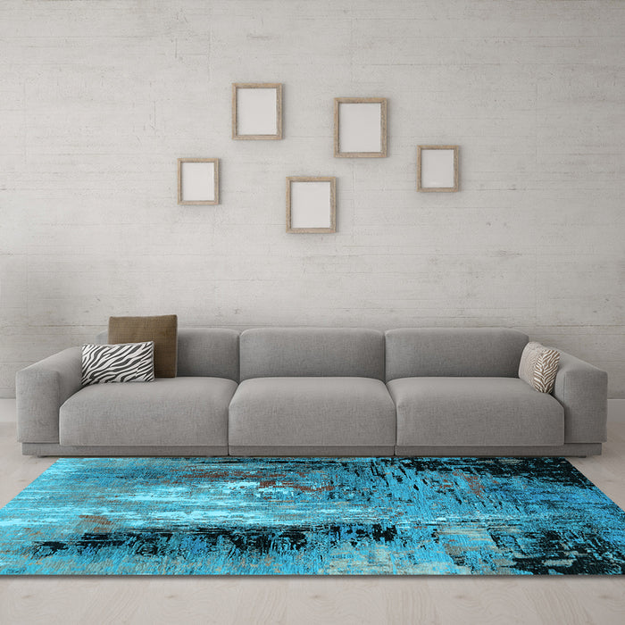 Machine Washable Oriental Light Blue Industrial Rug in a Living Room, wshurb2803lblu