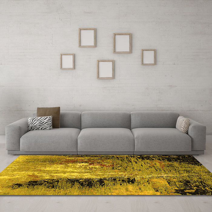 Machine Washable Oriental Yellow Industrial Rug in a Living Room, wshurb2803yw