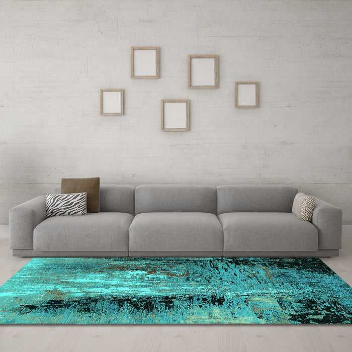 Machine Washable Oriental Turquoise Industrial Area Rugs in a Living Room,, wshurb2803turq