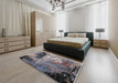 Mid-Century Modern Black Oriental Rug in a Bedroom, urb2803