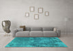 Machine Washable Oriental Turquoise Industrial Area Rugs in a Living Room,, wshurb2804turq